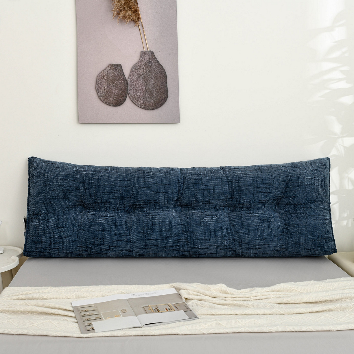 91家纺网 家纺一手货源 找家纺 美达人 2025新款肌理麻三角靠背靠垫 肌理麻-孔雀蓝-三角