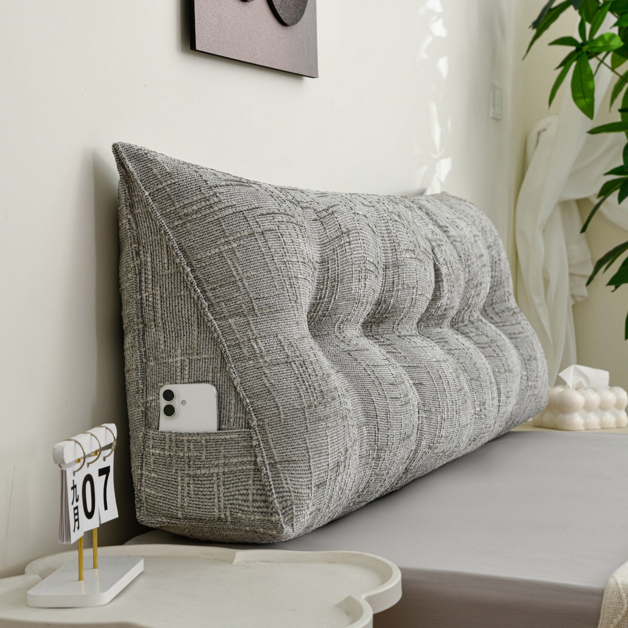 美达人 2025新款肌理麻三角靠背靠垫 肌理麻-浅柔灰-三角