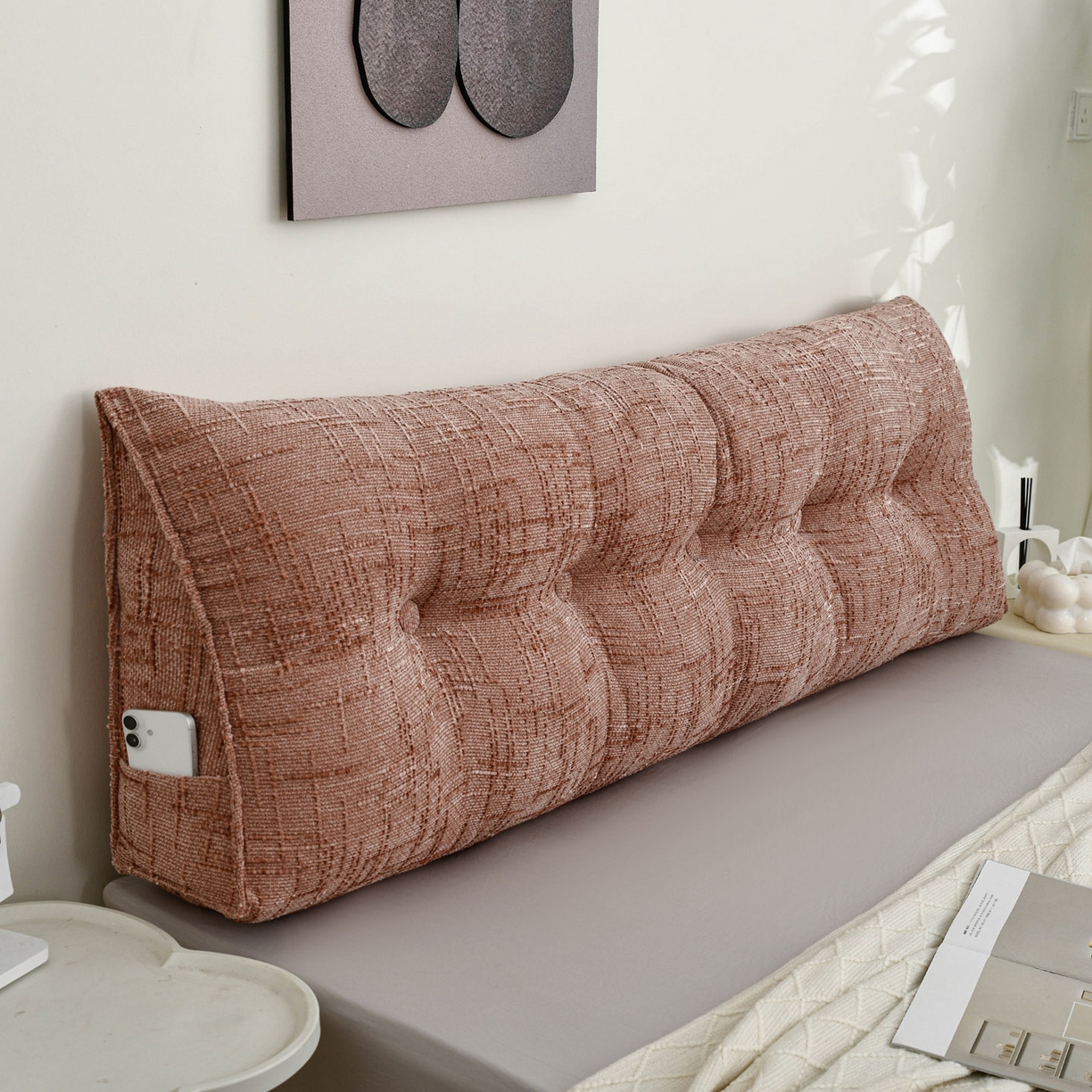 91家纺网 家纺一手货源 找家纺 美达人 2025新款肌理麻三角靠背靠垫 肌理麻-褪色玫瑰-三角