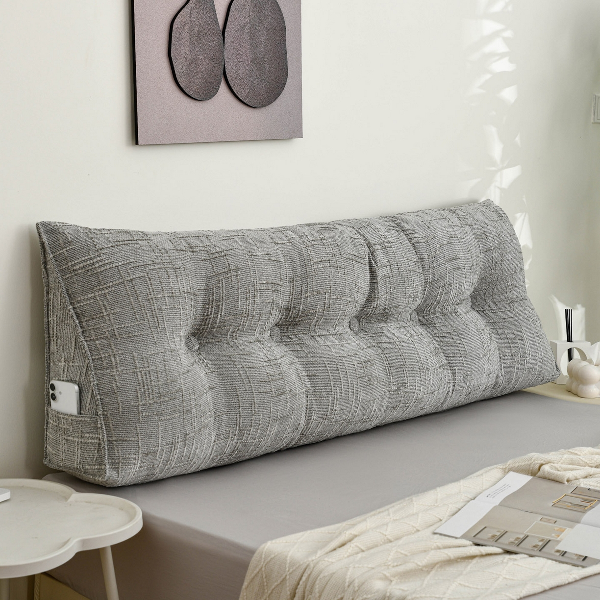 91家纺网 家纺一手货源 找家纺 美达人 2025新款肌理麻三角靠背靠垫 肌理麻-浅柔灰-三角