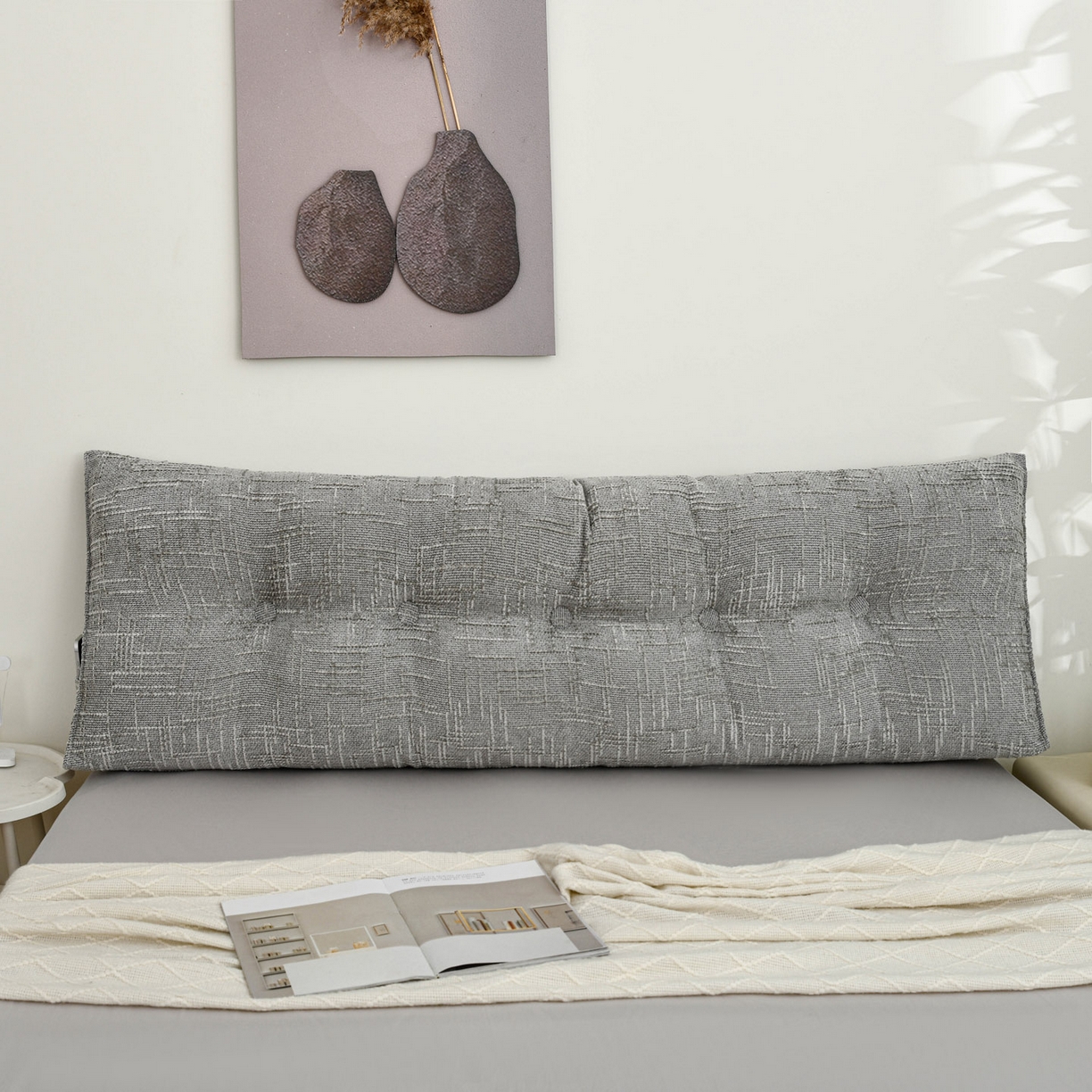 91家纺网 家纺一手货源 找家纺 美达人 2025新款肌理麻三角靠背靠垫 肌理麻-浅柔灰-三角