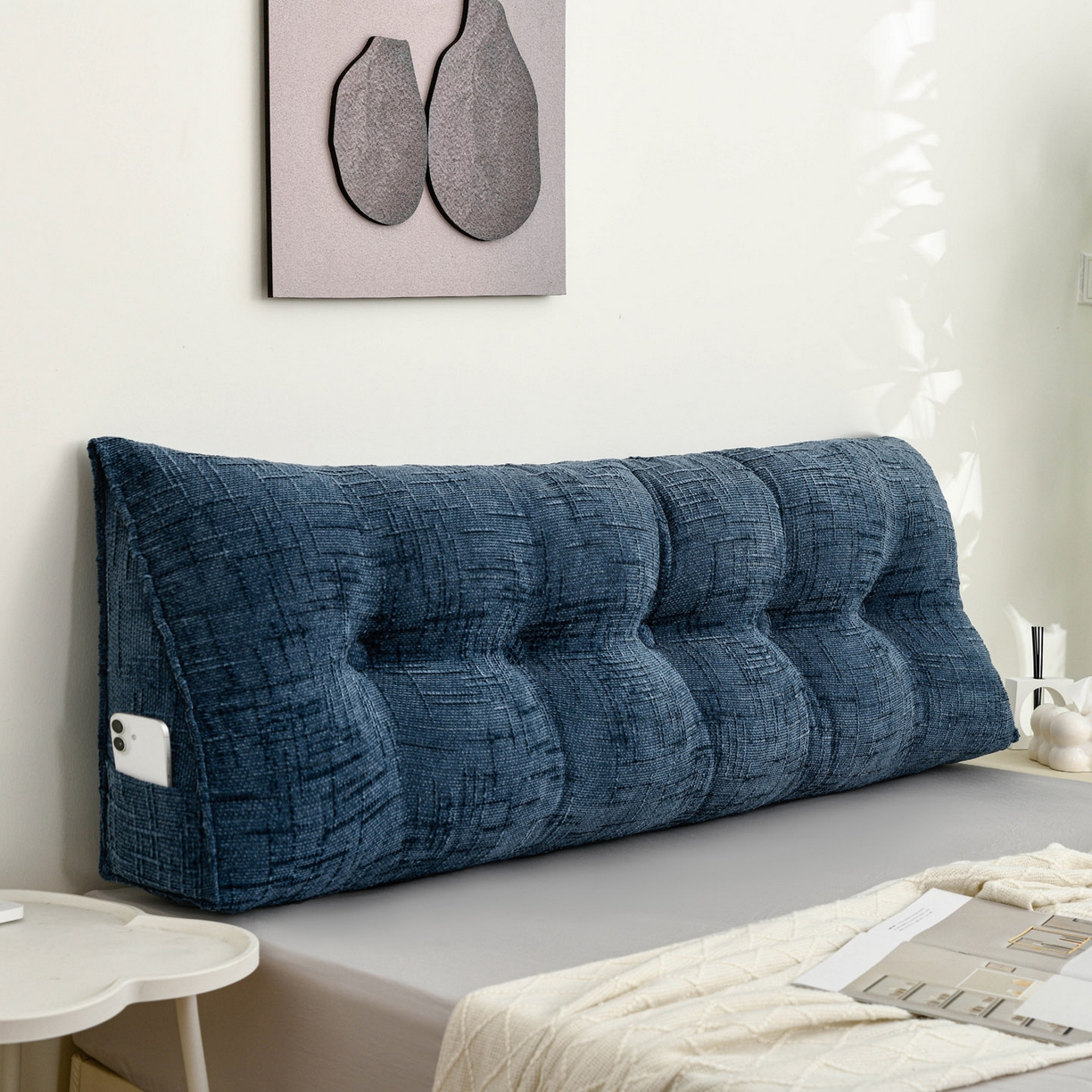 91家纺网 家纺一手货源 找家纺 美达人 2025新款肌理麻三角靠背靠垫 肌理麻-孔雀蓝-三角