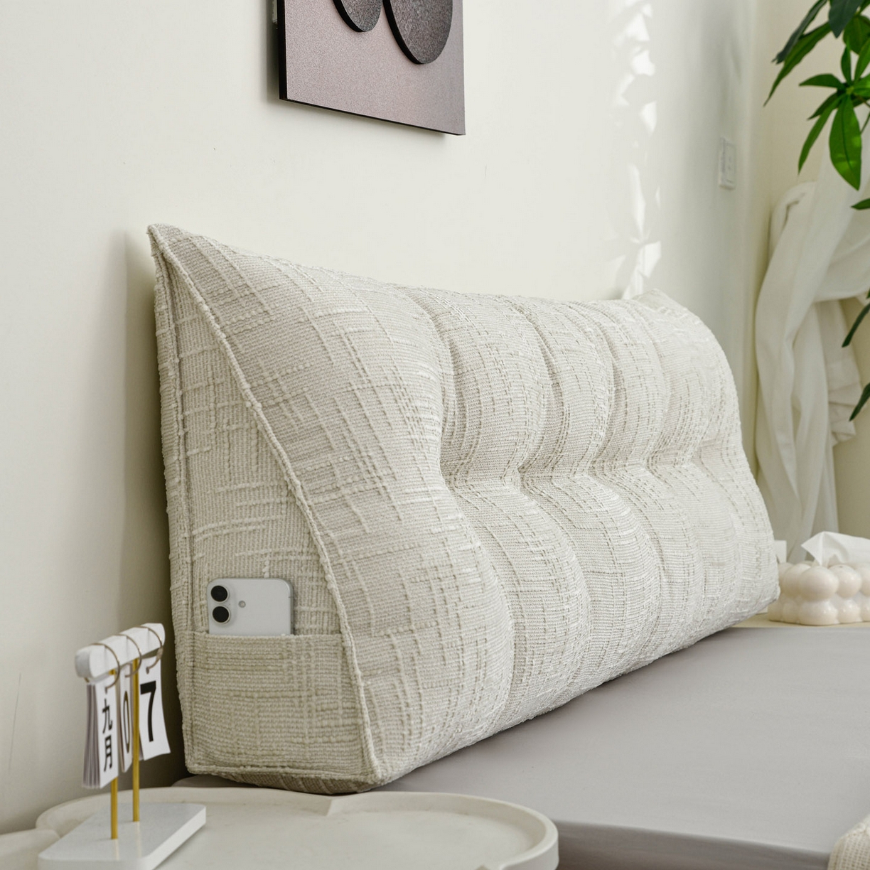 美达人 2025新款肌理麻三角靠背靠垫 肌理麻-香草白-三角