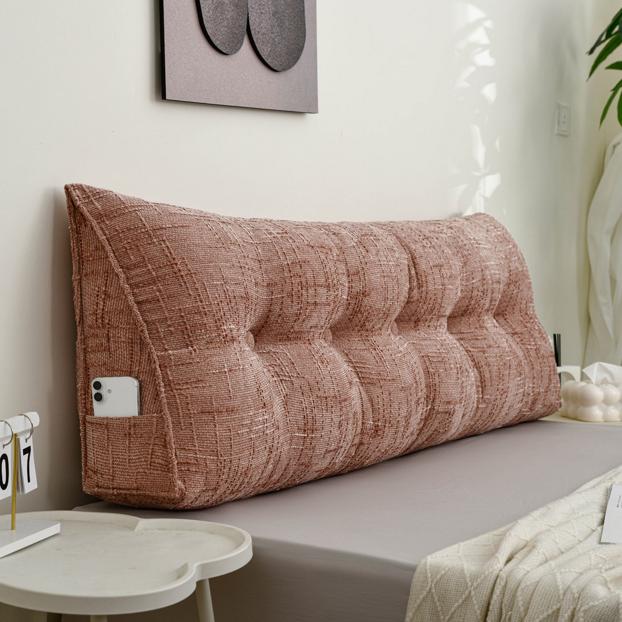 91家纺网 家纺一手货源 找家纺 美达人 2025新款肌理麻三角靠背靠垫 肌理麻-褪色玫瑰-三角