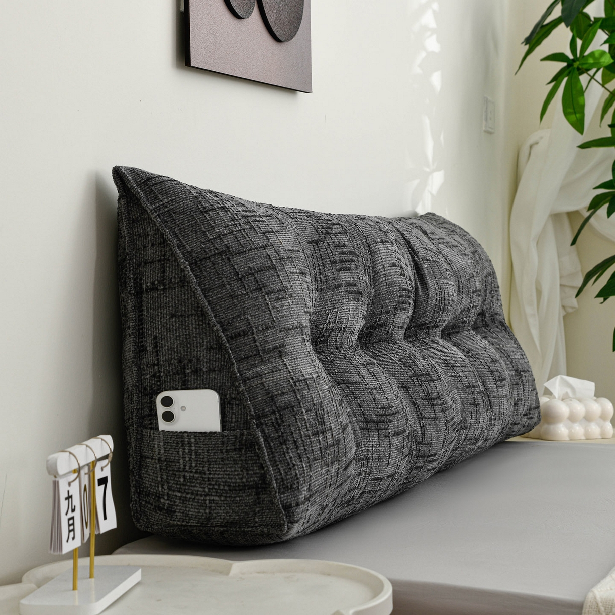 美达人 2025新款肌理麻三角靠背靠垫 肌理麻-云烟灰-三角