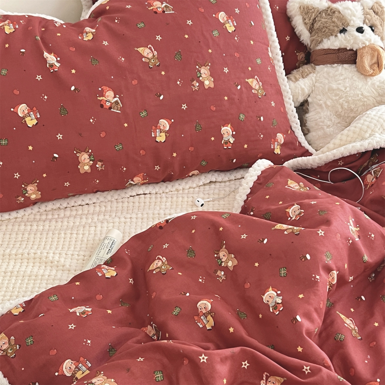 91家纺网 家纺一手货源 找家纺 荣轩 2025秋冬必备新品棉加绒华夫格提花绒工艺款四件套（铺床版） 圣诞星语