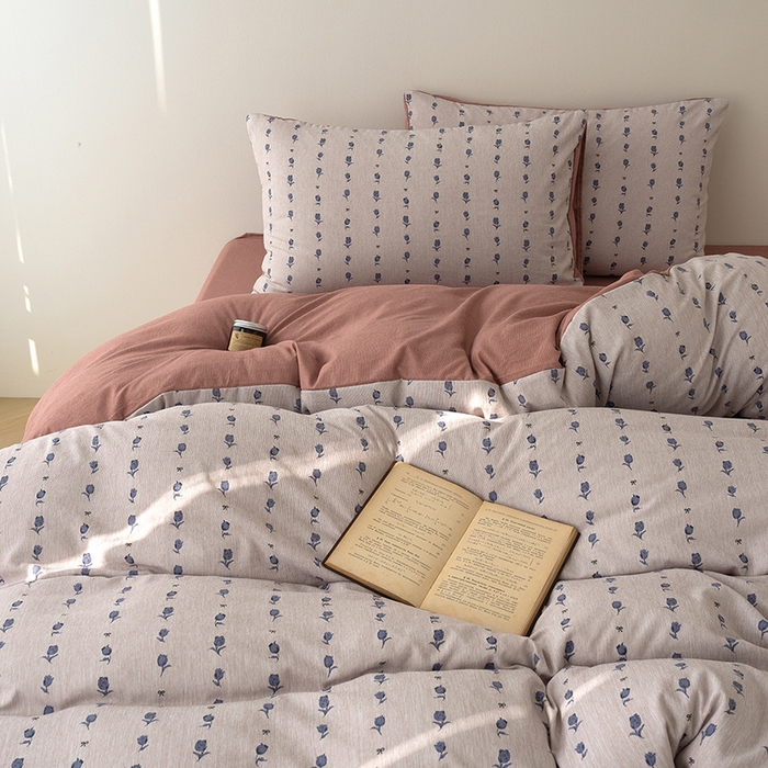 91家纺网 家纺一手货源 找家纺 竹合家纺 2025秋冬新款加厚磨毛色织暖绒系列针织四件套高克重 玫瑰花语