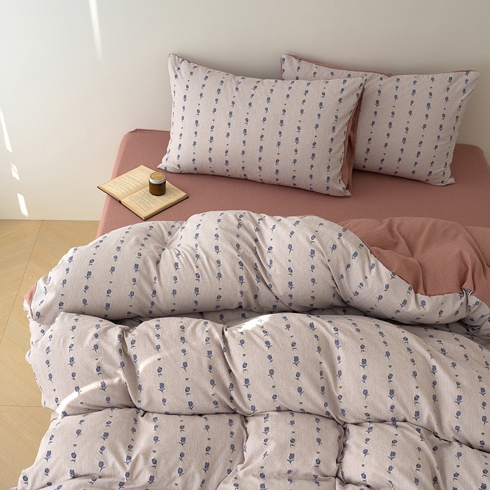 91家纺网 家纺一手货源 找家纺 竹合家纺 2025秋冬新款加厚磨毛色织暖绒系列针织四件套高克重 玫瑰花语