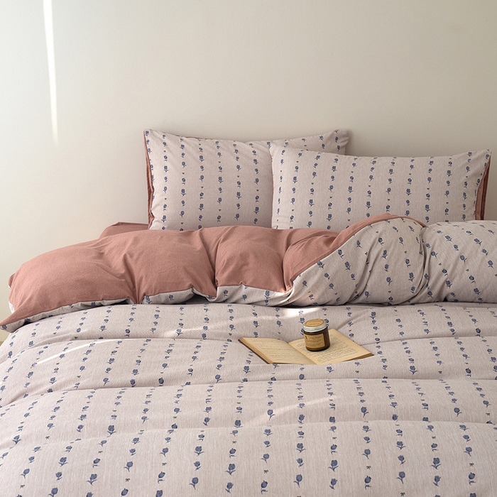 91家纺网 家纺一手货源 找家纺 竹合家纺 2025秋冬新款加厚磨毛色织暖绒系列针织四件套高克重 玫瑰花语