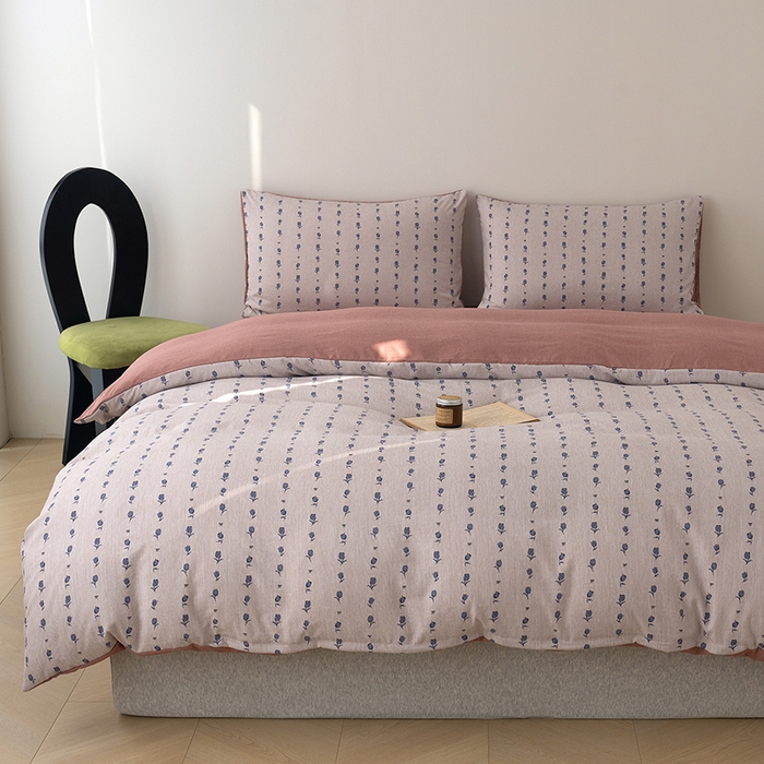 91家纺网 家纺一手货源 找家纺 竹合家纺 2025秋冬新款加厚磨毛色织暖绒系列针织四件套高克重 玫瑰花语