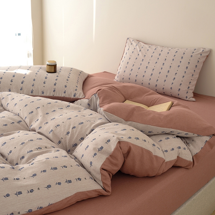 91家纺网 家纺一手货源 找家纺 竹合家纺 2025秋冬新款加厚磨毛色织暖绒系列针织四件套高克重 玫瑰花语