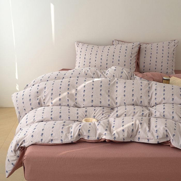 91家纺网 家纺一手货源 找家纺 竹合家纺 2025秋冬新款加厚磨毛色织暖绒系列针织四件套高克重 玫瑰花语