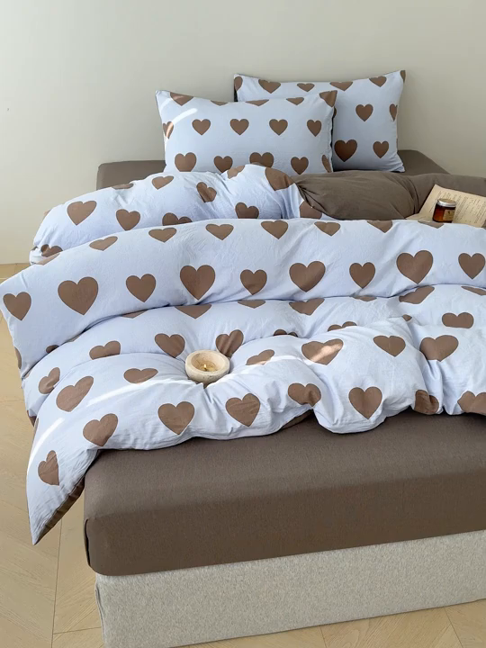 91家纺网 家纺一手货源 找家纺 竹合家纺 2025秋冬新款加厚磨毛色织暖绒系列针织四件套高克重 心动咖