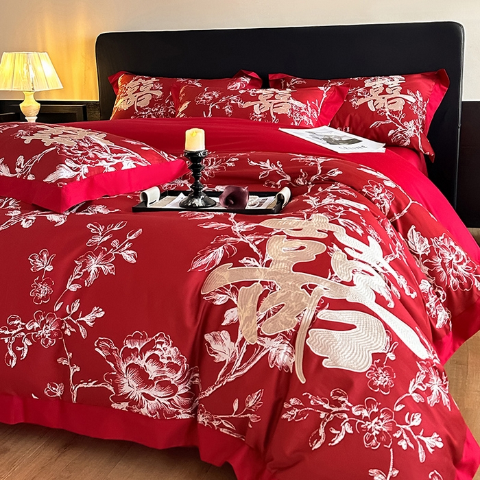 91家纺网 家纺一手货源 找家纺 （总）置顶家纺 2025新款乐囍婚庆简约亲肤系列四件套