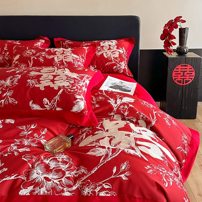 91家纺网 家纺一手货源 找家纺 （总）置顶家纺 2025新款乐囍婚庆简约亲肤系列四件套