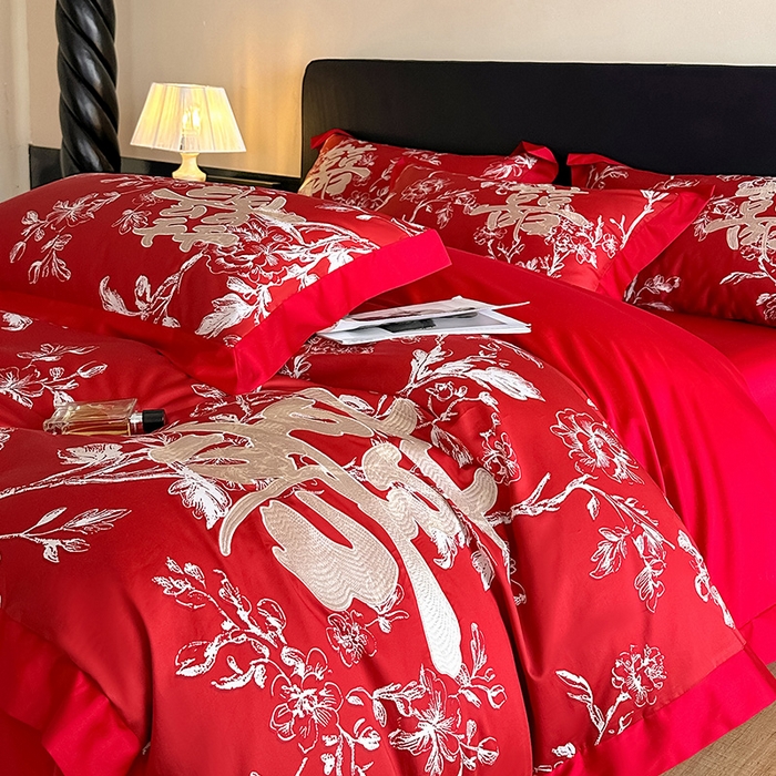 91家纺网 家纺一手货源 找家纺 （总）置顶家纺 2025新款乐囍婚庆简约亲肤系列四件套