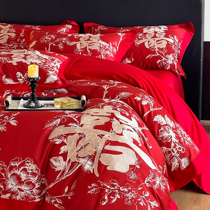 91家纺网 家纺一手货源 找家纺 （总）置顶家纺 2025新款乐囍婚庆简约亲肤系列四件套