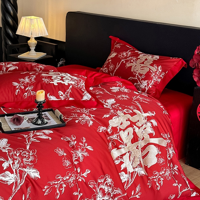 91家纺网 家纺一手货源 找家纺 （总）置顶家纺 2025新款乐囍婚庆简约亲肤系列四件套