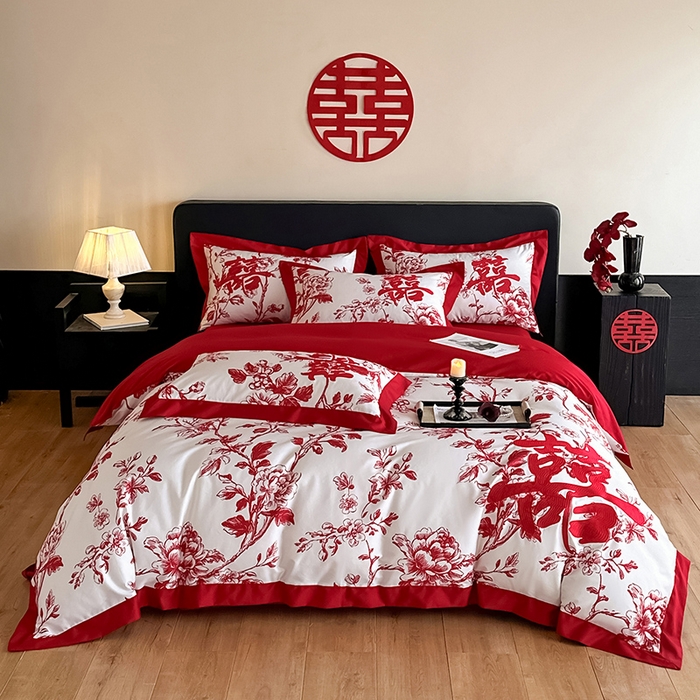 91家纺网 家纺一手货源 找家纺 （总）置顶家纺 2025新款乐囍婚庆简约亲肤系列四件套