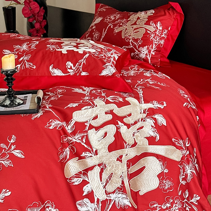 91家纺网 家纺一手货源 找家纺 （总）置顶家纺 2025新款乐囍婚庆简约亲肤系列四件套