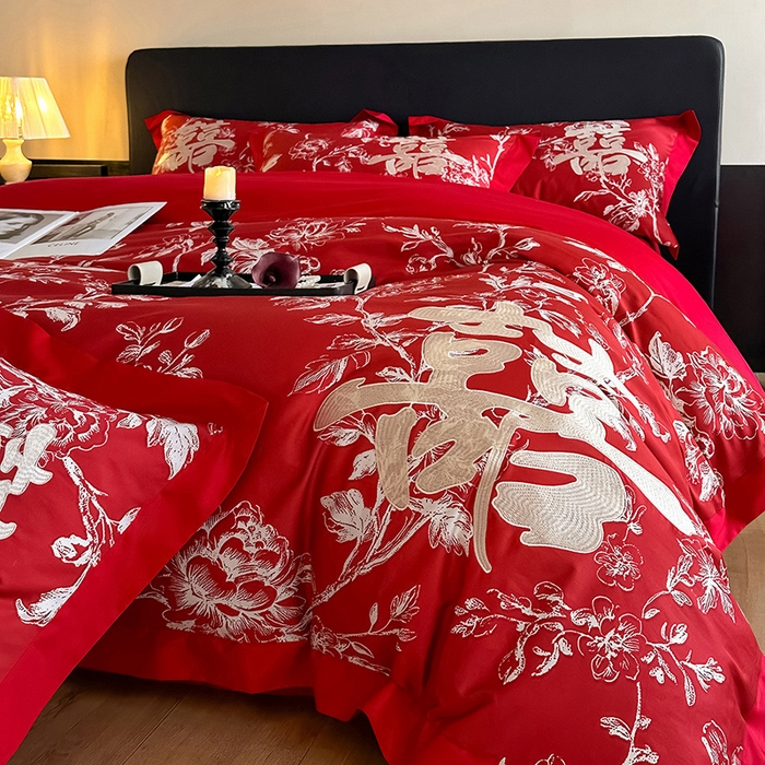 91家纺网 家纺一手货源 找家纺 （总）置顶家纺 2025新款乐囍婚庆简约亲肤系列四件套