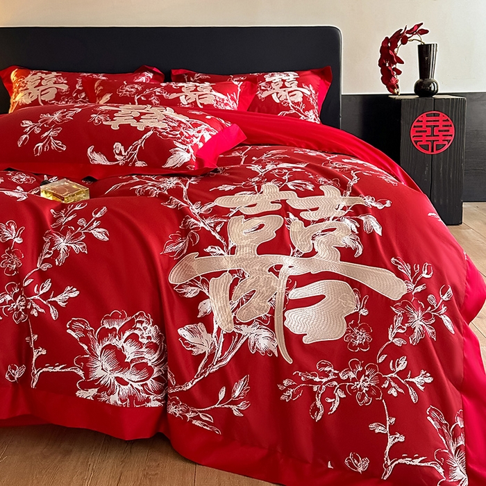 91家纺网 家纺一手货源 找家纺 （总）置顶家纺 2025新款乐囍婚庆简约亲肤系列四件套