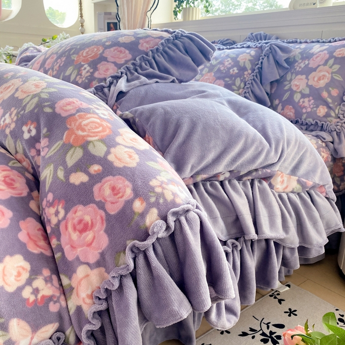 云木里 2025新款热卖大宽花边牛奶绒床盖款四件套 花里梦