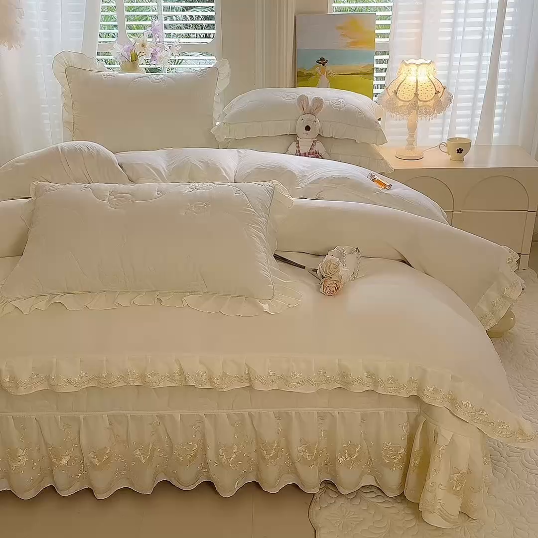 91家纺网 家纺一手货源 找家纺 （总）美达家纺 2025新款玫瑰系列全棉夹棉床盖四件套