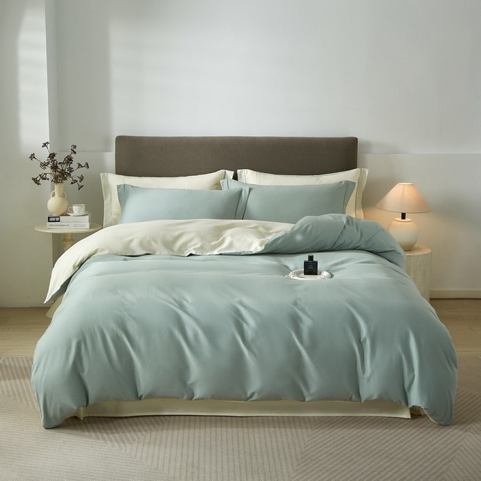 91家纺网 家纺一手货源 找家纺 沐白家居 2025新款全棉高支高密纯色轻磨毛三四件套 蛋青慕斯白