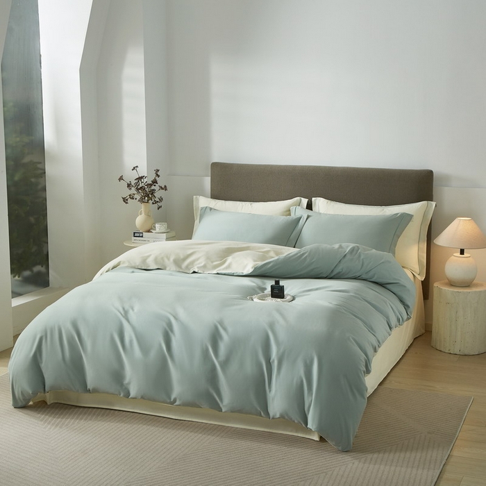 91家纺网 家纺一手货源 找家纺 沐白家居 2025新款全棉高支高密纯色轻磨毛三四件套 蛋青慕斯白