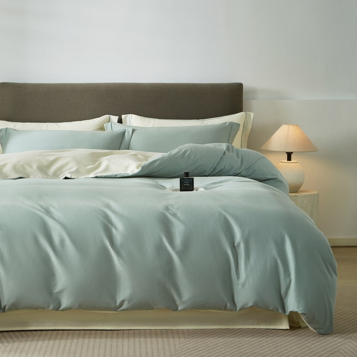 91家纺网 家纺一手货源 找家纺 沐白家居 2025新款全棉高支高密纯色轻磨毛三四件套 蛋青慕斯白