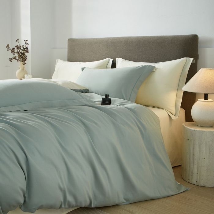 91家纺网 家纺一手货源 找家纺 沐白家居 2025新款全棉高支高密纯色轻磨毛三四件套 蛋青慕斯白