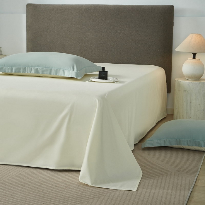 91家纺网 家纺一手货源 找家纺 沐白家居 2025新款全棉高支高密纯色轻磨毛三四件套 蛋青慕斯白