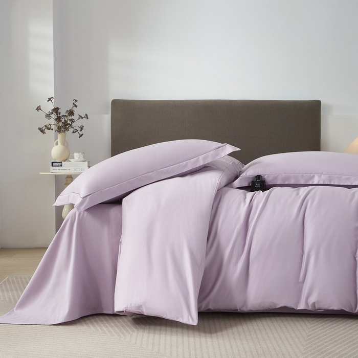 91家纺网 家纺一手货源 找家纺 沐白家居 2025新款全棉高支高密纯色轻磨毛三四件套 风信紫