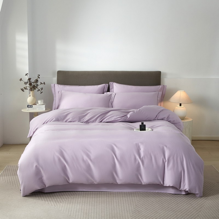 91家纺网 家纺一手货源 找家纺 沐白家居 2025新款全棉高支高密纯色轻磨毛三四件套 风信紫