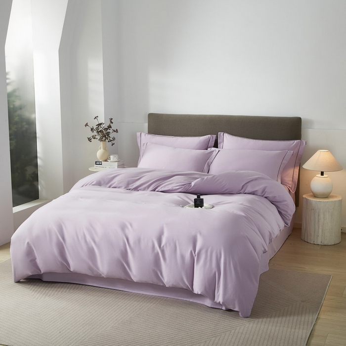 91家纺网 家纺一手货源 找家纺 沐白家居 2025新款全棉高支高密纯色轻磨毛三四件套 风信紫