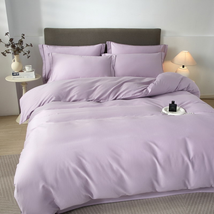 91家纺网 家纺一手货源 找家纺 沐白家居 2025新款全棉高支高密纯色轻磨毛三四件套 风信紫