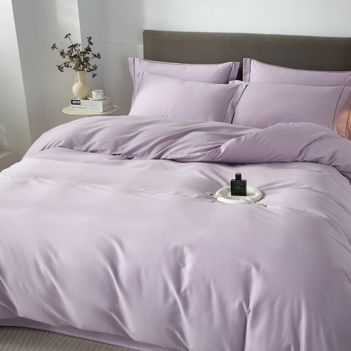 91家纺网 家纺一手货源 找家纺 沐白家居 2025新款全棉高支高密纯色轻磨毛三四件套 风信紫