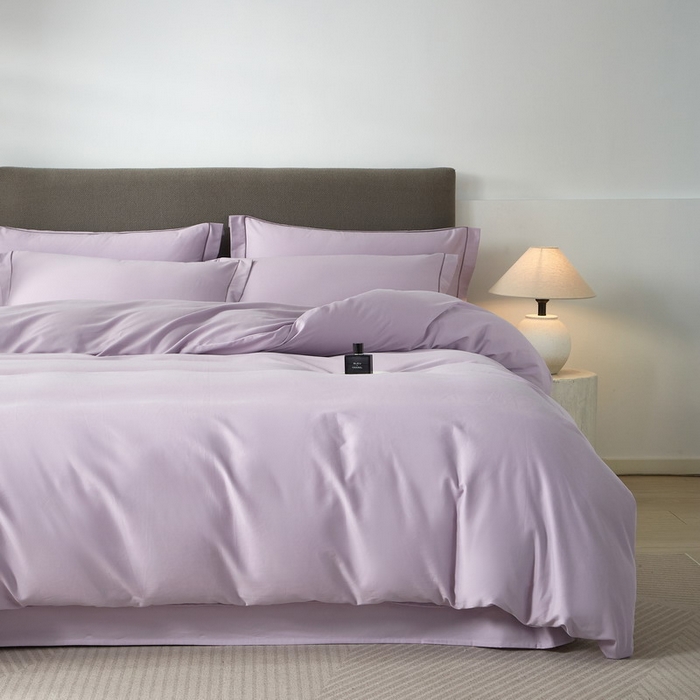 91家纺网 家纺一手货源 找家纺 沐白家居 2025新款全棉高支高密纯色轻磨毛三四件套 风信紫