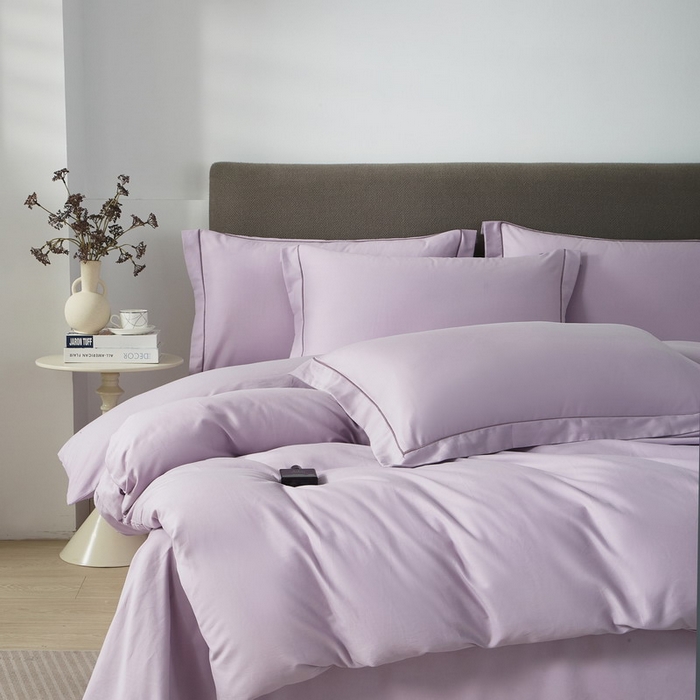 91家纺网 家纺一手货源 找家纺 沐白家居 2025新款全棉高支高密纯色轻磨毛三四件套 风信紫