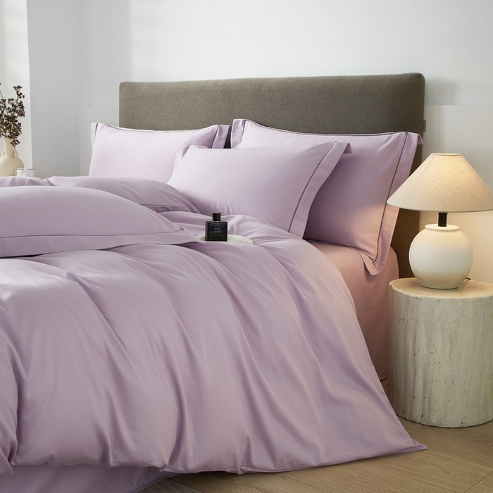 91家纺网 家纺一手货源 找家纺 沐白家居 2025新款全棉高支高密纯色轻磨毛三四件套 风信紫