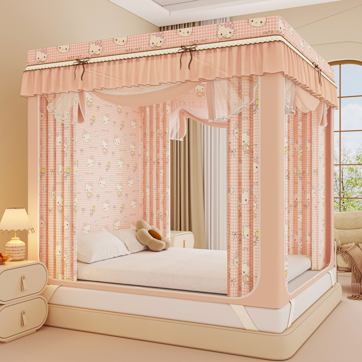 91家纺网 家纺一手货源 找家纺 （总）艾晶美家纺有限公司 2025新款韩版卡通印花坐式蚊帐布帘款