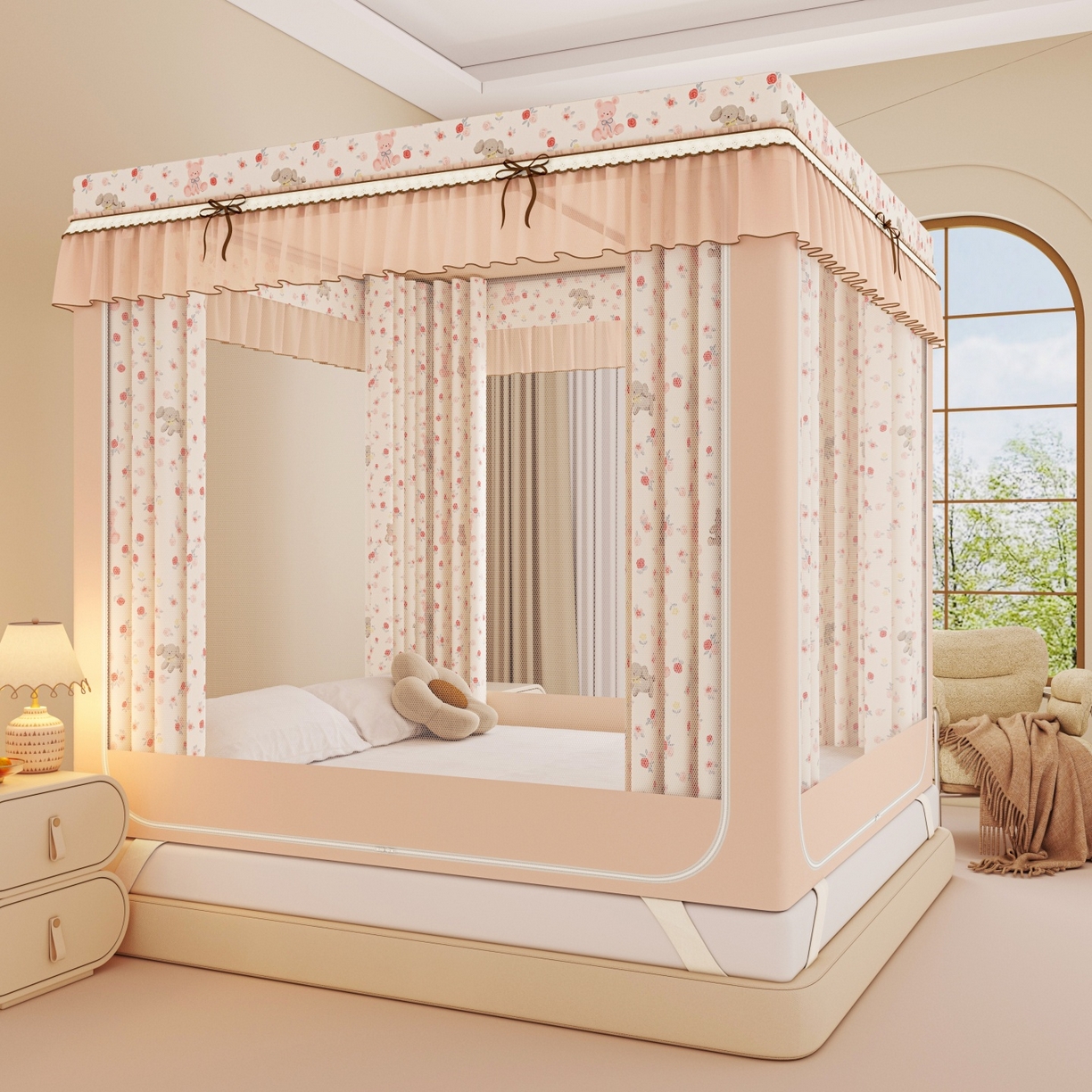 91家纺网 家纺一手货源 找家纺 （总）艾晶美家纺有限公司 2025新款韩版卡通印花坐式蚊帐布帘款