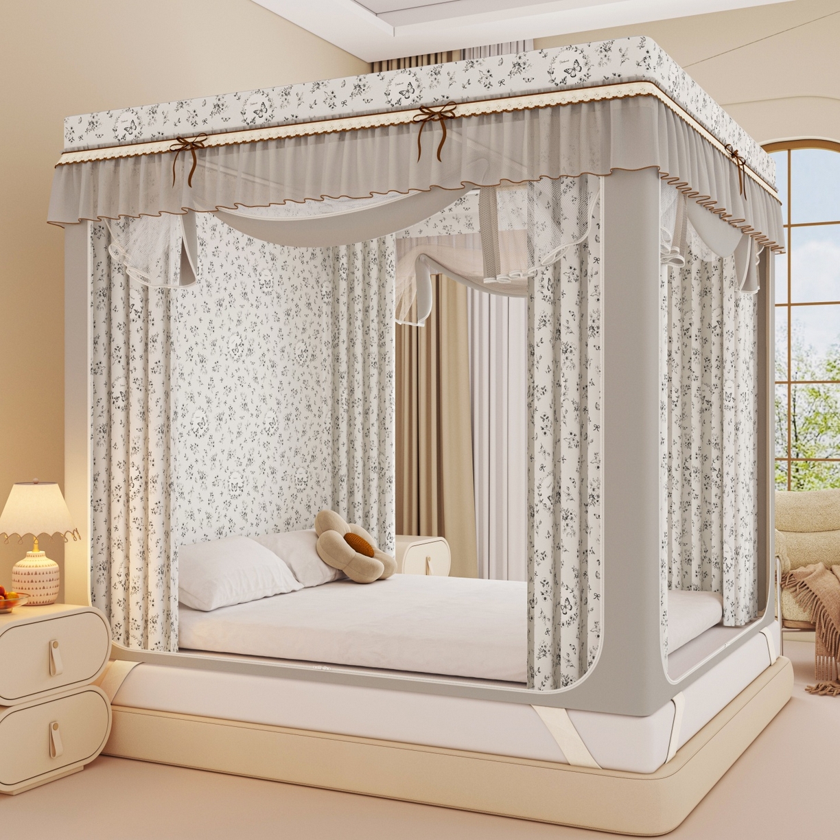 艾晶美家纺有限公司 2025新款韩版卡通印花坐式蚊帐布帘款 蝶恋花