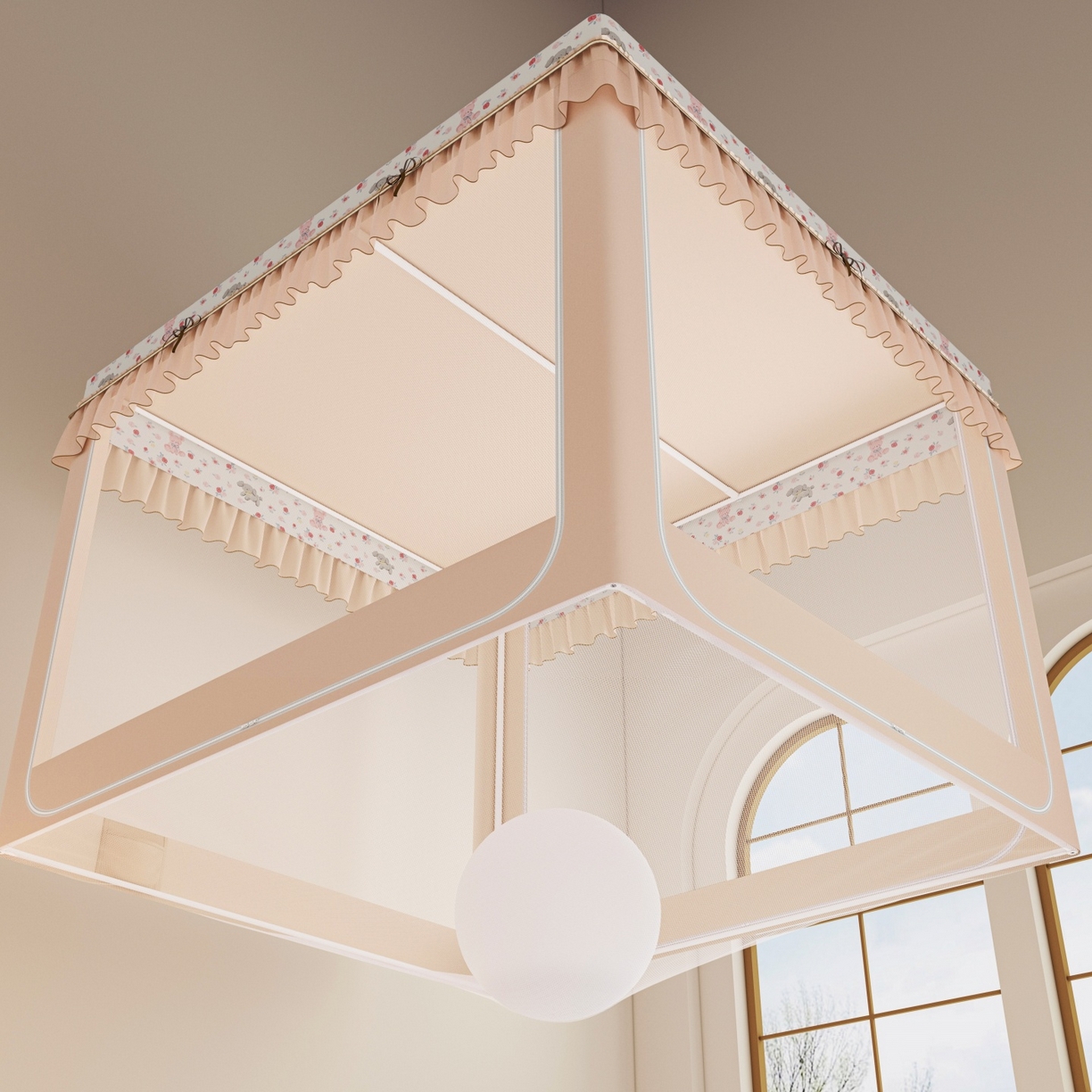 91家纺网 家纺一手货源 找家纺 艾晶美家纺有限公司 2025新款韩版卡通印花坐式蚊帐布帘款 玫瑰小熊