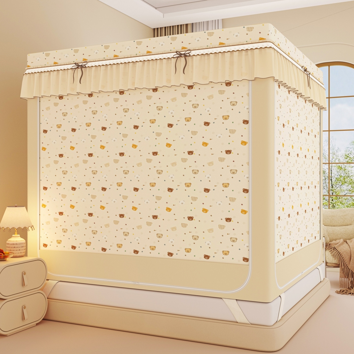 91家纺网 家纺一手货源 找家纺 艾晶美家纺有限公司 2025新款韩版卡通印花坐式蚊帐布帘款 米格熊