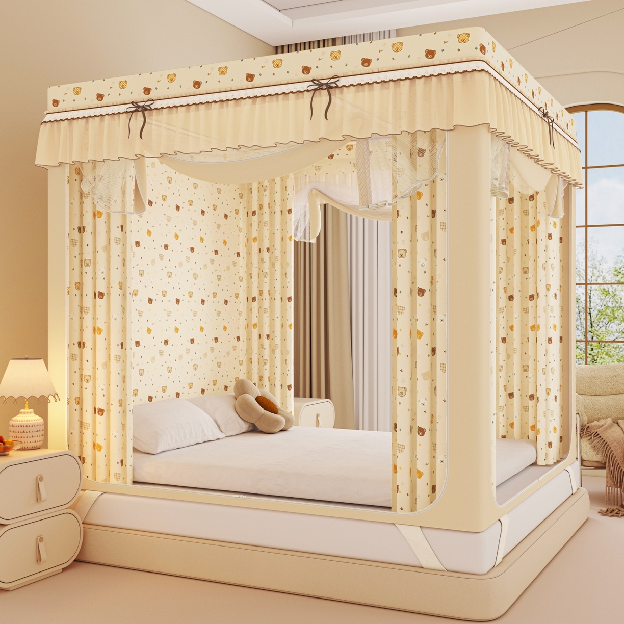 艾晶美家纺有限公司 2025新款韩版卡通印花坐式蚊帐布帘款 米格熊