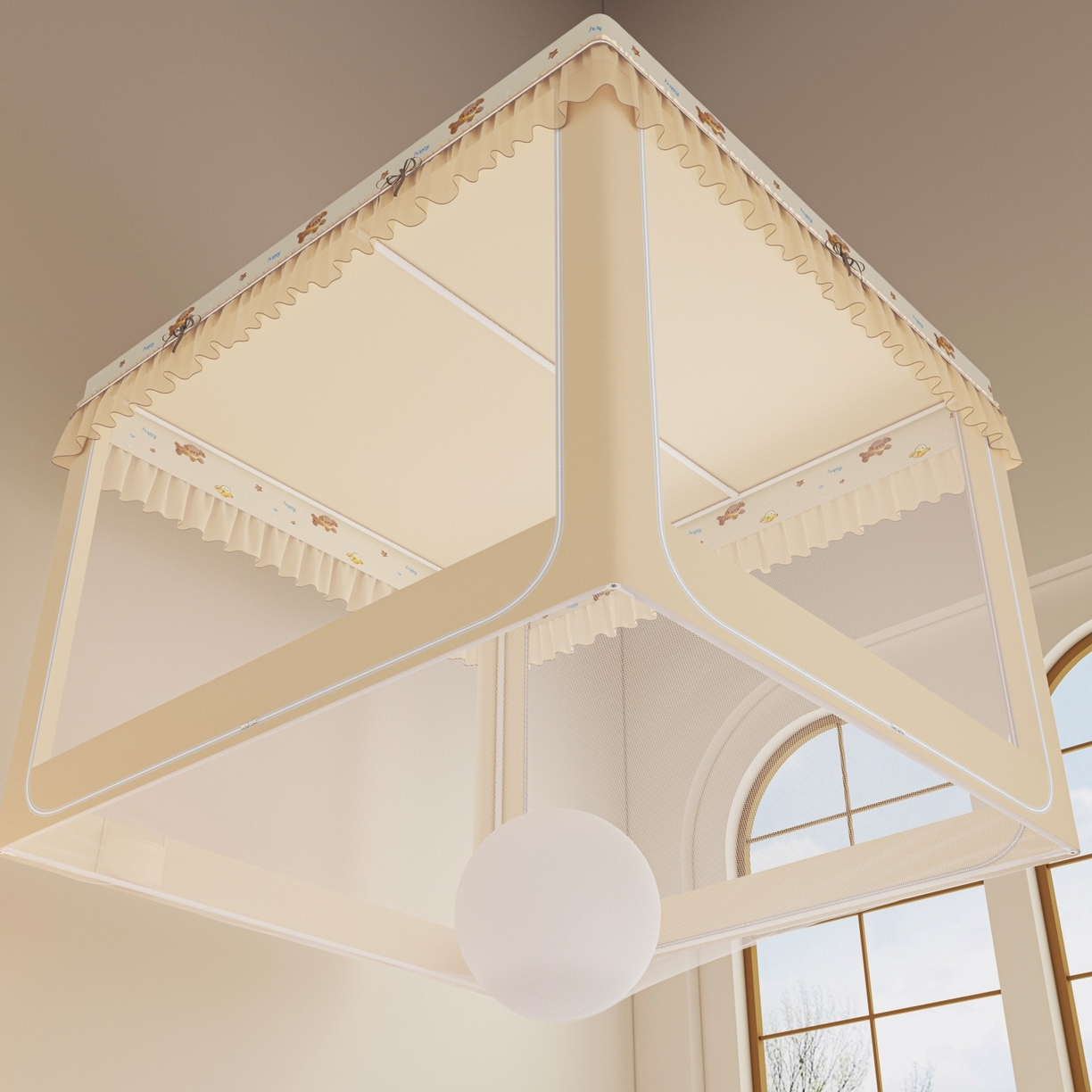 91家纺网 家纺一手货源 找家纺 艾晶美家纺有限公司 2025新款韩版卡通印花坐式蚊帐布帘款 香蕉泰迪