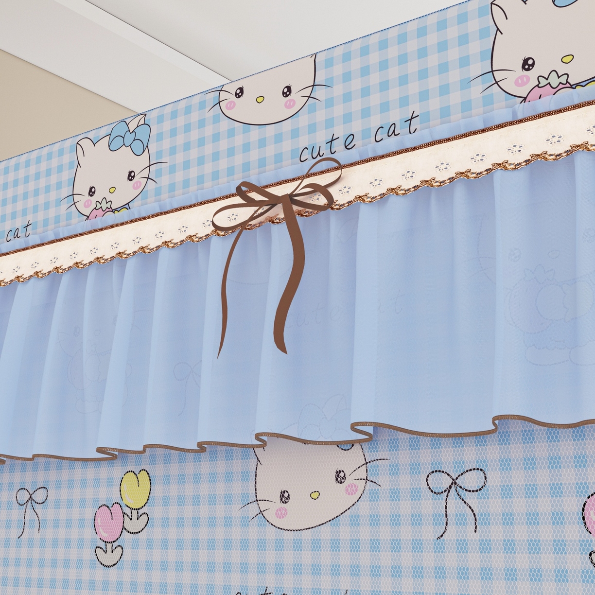 91家纺网 家纺一手货源 找家纺 艾晶美家纺有限公司 2025新款韩版卡通印花坐式蚊帐布帘款 Kmi瞄蓝