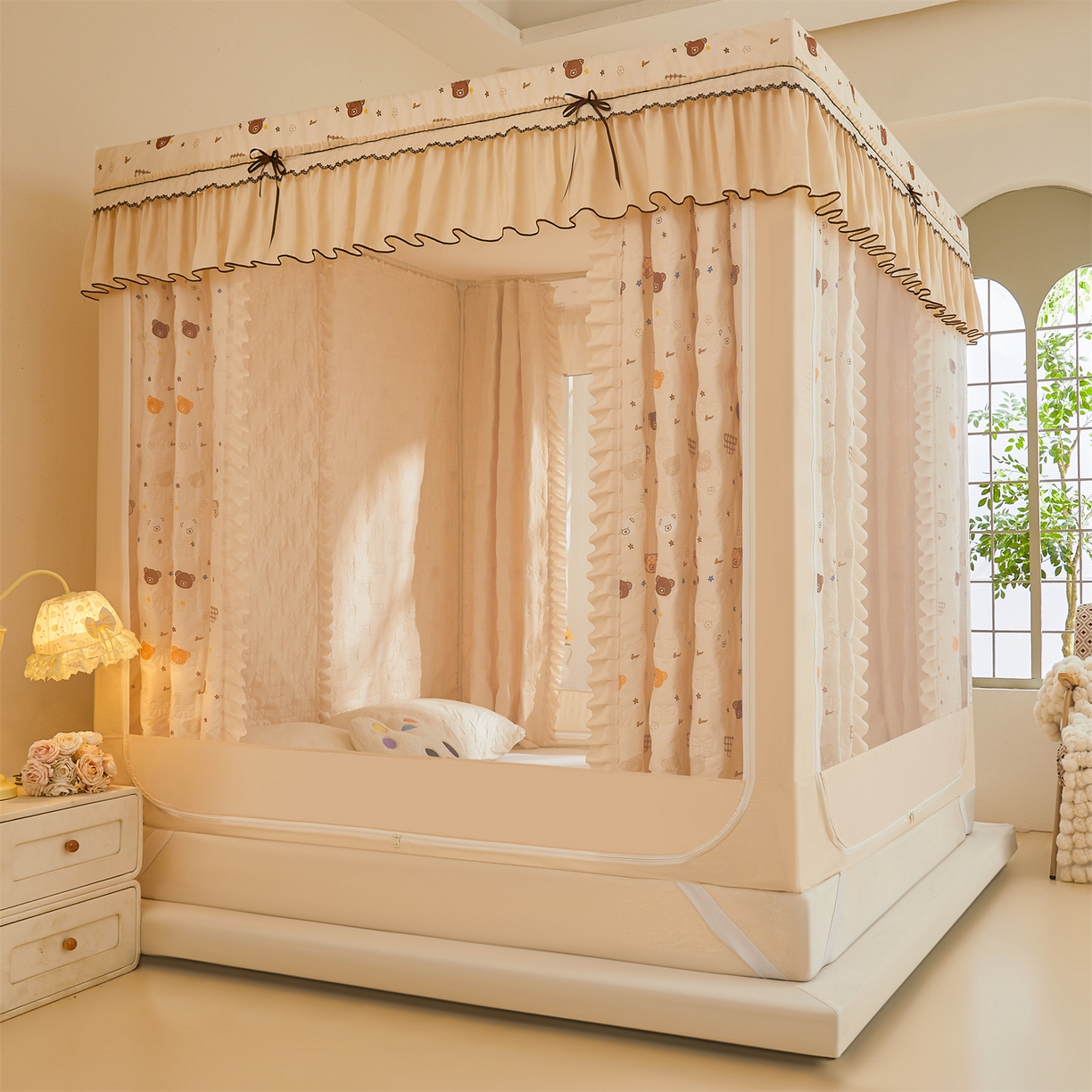 91家纺网 家纺一手货源 找家纺 （总）艾晶美家纺有限公司 2025新款韩版坐床夹棉保暖遮光蚊帐